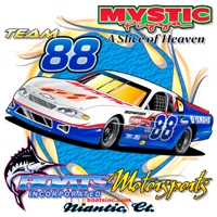 mystic pizza late model, car artwork for local driver
