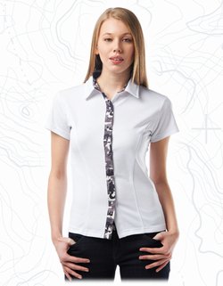 Boardroom Eco Apparel ladies printed placket full button style 420005 at Stellar Apparel
