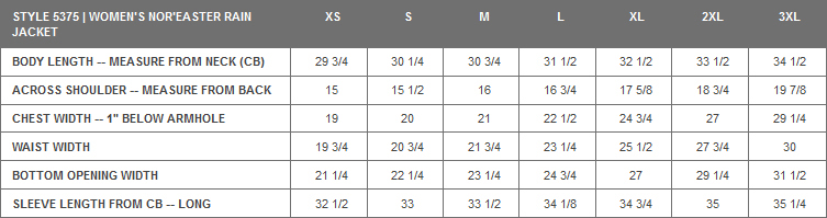 Charles River Windbreaker Size Chart