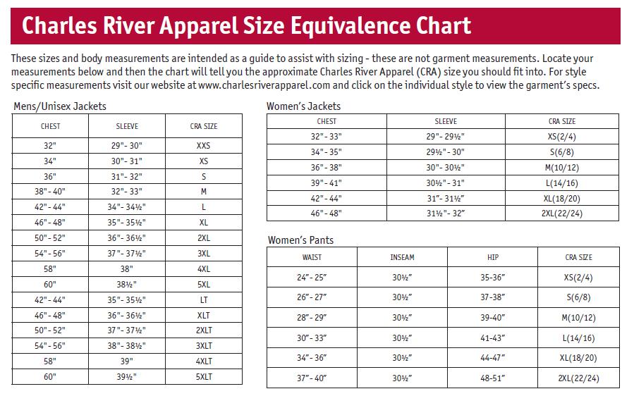 Charles River Apparel Size Chart