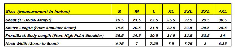 K908 Size Chart - Racing Polo Shirt