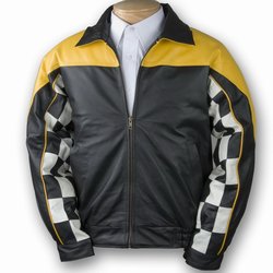 2340 BurksBay Checkered Leather Racing Jacket - Closeout