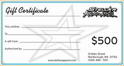Stellar Apparel - Gift Certificate $500